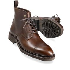 DRESS BOOTS IN BROWN CHROMEXCEL Classic Brown Moto Boots For Formal Occasions, Brown Classic Moto Boots For Formal Occasions, Classic Brown Formal Moto Boots, Classic Brown Cap Toe Moto Boots, Brown Goodyear Welted Ankle Combat Boots, Brown Fitted Lace-up Boots With Plain Toe, Fitted Brown Lace-up Boots With Plain Toe, Brown Rubber Sole Boots For Derby, Brown Snip Toe Lace-up Boots For Workwear