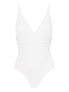 white stretch-design triangle shape square open back thin straps V-neck Be mindful to try on swimwear over your own garments. Design Triangle, Swimsuit White, Be Mindful, Yoko London, City Dress, White Swimsuit, Summer Beach Wear, Triangle Shape, Ballet Flat Shoes