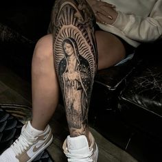 Lopez Tattoo Last Name, 108 Tattoo, A Small Tattoo, Knee Tattoos, The Virgin Of Guadalupe, Black And White Snake, Full Leg Tattoos