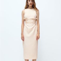 - Zara Cut Out Dress - Size: S - Brand New With Tags Spring Cocktail Sleeveless Midi Dress, Elegant Ruched Midi Dress For Day Out, Chic Beige Sheath Maxi Dress, Beige Sleeveless Dress For Spring Date Night, Chic Beige Sleeveless Cocktail Dress, Elegant Ruched Sleeveless Dress For Spring, Spring Chic Sleeveless Sheath Dress, Beige Sleeveless Dress For Spring Cocktail, Chic Sleeveless Sheath Dress For Spring