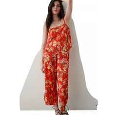 Zara Nwt Matching Floral Printed Pants Sz Small Chic Red Floral Print Bottoms, Casual Summer Jumpsuits And Rompers Trouser Style, Chic Red Summer Pants, Chic Red Floral Print Jumpsuit, Red Pants For Summer Day Out, Red Floral Print Bottoms For Spring, Red Floral Print Spring Bottoms, Spring Red Floral Print Bottoms, Zara Summer Wide Leg Jumpsuits And Rompers