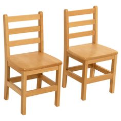 two wooden chairs side by side on a white background