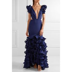 Johanna Ortiz El Encanto cutout ruffled silk-chiffon gown ($3,805) ❤ liked on Polyvore featuring dresses, gowns, blue ball gown, blue dress, plunge-neck dresses, plunging neckline dress and neck ties Flamenco Wedding, Flamenco Dresses, Royal Blue Gown, Plunging Neckline Dress, Plunging Neck Dress, Flamenco Dress, Blue Ball Gowns, Luxury Women Fashion