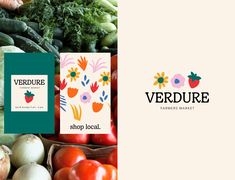 various vegetables are displayed with the words verdure shop local