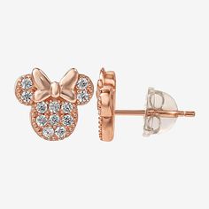 Character: Minnie MouseEarring Back: PostShape: AnimalsStone: Cubic ZirconiaStone Cut: RoundMetal Color: RoseEarring Length: 8.9mmEarring Width: 9.7mmMetal: 14k Gold Over SilverCare: Polishing ClothStone Type: 24 Cubic ZirconiaCountry of Origin: Imported Earrings Stud, Girls Jewelry, Jewellery And Watches, Minnie Mouse, Cubic Zirconia, Stud Earrings, Disney, Silver, Gold