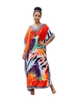 The Sound of Love Women's Rayon Multicolor Kaftan Dress is a vibrant and eye-catching garment that celebrates color and comfort. Crafted from high-quality rayon fabric. this dress offers a soft and lightweight feel. ensuring all-day comfort.Featuring a beautiful multicolor design. this kaftan dress is a visual delight. The combination of vivid hues and intricate patterns creates a lively and playful aesthetic. The vibrant colors reflect a sense of joy and positivity. making it a perfect choice f Playful Aesthetic, Kaftan Dress, Rayon Fabric, Intricate Patterns, The Sound, Body Shapes, Of Love, The Dress, Multi Color