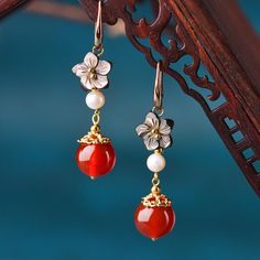 Comfortable, One of Kind. Earrings online shop,|Vintage|Earrings|Agate|Female|Red Earrings To Make, Chinese Jewelry, Agate Earrings, Jade Earrings, Red Earrings, Red Agate, Jade Jewelry, Beaded Dangle Earrings, Earrings Vintage