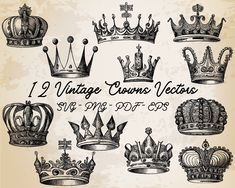 twelve vintage crowns in different styles and sizes