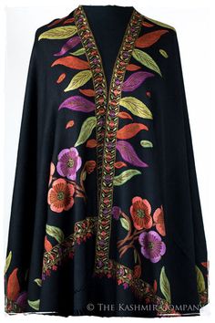 Kashmiri Suits, Hand Dyed Shawl, Embroidery Fashion Detail, Embroidered Shawl, Winter Shawl, Embroidery Gifts, Abaya Designs, Wool Shawl, Embroidered Details