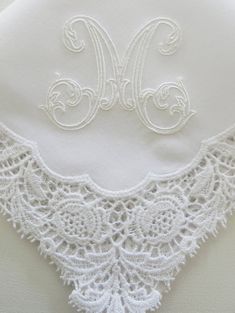 "GORGEOUS 2.5\" Vine Wedding Monogram on a beautiful wedding lace Handkerchief for the Bride, Mother of the Bride or Mother of the Groom, Simply Breath-Taking! *Please note that Title (eg. Mother of the Bride, Mother of the Groom or Bride and Groom's names) or wedding date can be added for an additional cost, you can make your decision at checkout. 100% Cotton, handkerchief Size~~Approx. 11\"x11\" Handkerchief Color Shown: White Color of Monogram shown: White Please include the following persona Mother Of Bride Handkerchief, Classic White Wedding Handkerchiefs, Classic White Embroidered Handkerchiefs, Classic Embroidered Handkerchiefs For Wedding Gift, Classic Wedding Handkerchiefs With Initials, Elegant White Handkerchiefs As Gift, Elegant White Handkerchiefs Gift, Classic Monogram Handkerchiefs For Wedding Gift, Classic Handkerchiefs With Initials For Wedding Gift