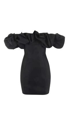 Introducing the Black Satin Ruffle Strapless Dress Get ready to turn heads in this stunning strapless dress. Made from a lustrous heavyweight duchess satin, this dress is designed to create the perfect hourglass shape. The clever paneling and oversized ruffles on the shoulders add a touch of drama, while the off-shoulder cut exudes sexiness. Whether you're attending a cocktail party or a special event, this dress is sure to make a statement. Key Features: Made from double duchess satin for a lux Satin Strapless Dress With Ruffles For Cocktail, Cocktail Strapless Satin Dress With Ruffles, Elegant Strapless Taffeta Dress, Evening Silk Strapless Dress With Ruffles, Strapless Satin Mini Dress With Ruffles, Strapless Taffeta Cocktail Dress, Satin Strapless Dress With Ruffles For Prom, Strapless Taffeta Evening Dress For Cocktail, Elegant Strapless Satin Dress With Ruffles