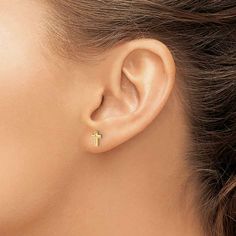 14k yellow gold polished cross stud earrings. Measure approximately 1/4"L x 3/16"W and have post and push back closure. Gold Gemstone Necklace, Cross Stud Earrings, Cross Earrings Studs, Yellow Earrings, Back Jewelry, Magnetic Bracelet, Gold Cross, Gold Polish, Screw Back Earrings