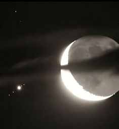 the moon is partially obscured by clouds in this black and white photo taken from space