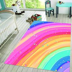 a rainbow rug in a child's room