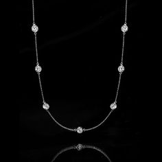 Ross-Simons - 5.00ct t. w. Lab Grown Diamond Station Necklace in 14kt White Gold. 18". Indulge in big-deal sparkle at a significant value! Our 5.00 ct. t. w. round brilliant-cut lab-grown diamond station necklace is a classic style with modern appeal. Crafted in polished 14kt white gold on a cable chain with a 2" extender. Lab-grown diamonds are identical to mined diamonds according to their optical, physical and chemical properties. All Ross-Simons lab-grown diamond jewelry in 14kt gold and pla Dazzling Formal Necklace With Brilliant Cut, Dazzling Brilliant-cut Necklace For Formal Occasions, Formal Dazzling Necklace With Brilliant Cut, Classic Formal Necklaces With Single Cut Diamonds, Classic Platinum Solitaire Necklace With 17 Jewels, Classic Solitaire Necklace With 17 Jewels In Platinum, Classic Platinum Necklace For Formal Occasions, Dazzling Round Necklace For Formal Occasions, Classic Diamond Necklace With Bezel Setting For Formal Events