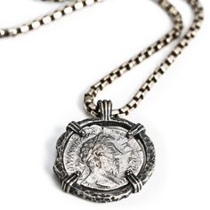 Marcus Aurelius - "The Philosopher" – Alexander Drake Luxury Silver Tarnish-resistant Coin Necklace, Luxury White Gold Coin Necklace, Luxury Silver Coin Necklace Tarnish Resistant, Luxury Silver Tarnish Resistant Coin Necklace, Heirloom Sterling Silver Medallion Necklace, Timeless Silver Medallion Necklaces, Heirloom Style Sterling Silver Medallion Necklace, Sterling Silver Medallion Necklace With Box Chain, Luxury Engraved Coin Necklace