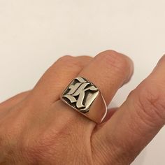 Signet ring - A-Z Initial ring, Gothic Letter - Monogram Ring, Old English Ring Sterling Silver 925 ring  A special technique of engraving which the letter stand out from the seal  The ring will arrive to you packed in gift box and padded envelope to maintain the product For more rings from us: https://www.etsy.com/il-en/shop/Limajewelry?section_id=16284797&ref=shopsection_leftnav_1  Thank you for your interest. Please check out our other items and be sure to add us to your favorites! https://www.etsy.com/shop/Limajewelry We look forward to the opportunity of serving you. Luxury Silver Engraved Rectangular Ring, Engraved Signet Ring, Summer Shopping List, Summer Shopping, Basic Wardrobe, Letter Monogram, Monogram Ring, Silver Signet Ring, 925 Ring