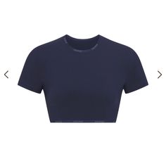 Brand New, With Tags! -Such A Stunning Color -Completely Sold Out -Rare/Limited Edition Color! (Navy) -The Perfect Shirt -Amazing Quality & So Soft -One Of My Favorite Collections From Skims -Rlly Stretchy, Can Fit Multiple Sizes Navy Short Sleeve Tops For Athleisure, Navy Fitted Athleisure Top, Fitted Navy Athleisure Top, Navy Fitted Crew Neck Top, Fitted Navy Crew Neck Top, Super Cropped Top, Summer Denim, T-shirts & Tank Tops, Cropped T Shirt