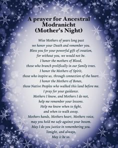 the poem for mother's night with snowflakes and stars in the background