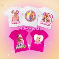 three t - shirts with barbie dolls on them