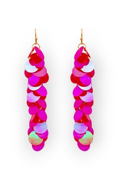 Get ready to let your style shine with the Fuchsia Iridescent Sequin Drop Earrings . These playful and quirky earrings are a must-have for adding a touch of glam to any outfit. Featuring deep pink shimmer sequins on a gold fringe, these earrings are sure to make a statement and stand out from the crowd. Feel confident and rock these for Valentine's Day or add a pop of color to your summer looks. These unique accessories are perfect for those who love to have fun with fashion.   Features:   Playf Summer Outf, Iridescent Sequin, Quirky Earrings, Gold Fringe, Coin Earrings, Unique Accessories, Deep Pink, Fringe Earrings, Accessories Unique