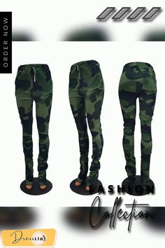 Casual Camouflage Bandage Full Length Streetwear Cargo Pants Stretch Military Camouflage Bottoms, Fitted Camouflage Cargo Pants, Fitted Camouflage Military Pants, Stretch Khaki Cargo Trousers, Fitted Full Length Camouflage Pants, Stretch Camouflage Bottoms With Pockets, Fall Combat Style Long Pants, High Waist Camouflage Military Bottoms, Camouflage Pants With Elastic Waistband For Streetwear