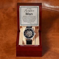 You Mean The World To Me - Gift for My Man - Men's Openwork, Self Wind – Liliana and Liam Future Son In Law, Future Son, Groom To Be, Watch Gift Box, You Mean The World To Me, So Proud Of You, Led Watch, Graduation Presents, Personalized Metal Signs