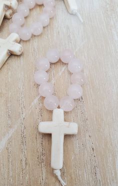 Mini rosary favors baptism favors for girls cross favors | Etsy Handmade Cross Rosary For Blessings, Mother's Day White Spiritual Rosary, White Spiritual Rosary For Mother's Day, Spiritual White Rosary For Mother's Day, Pink Jewelry For Easter Gift, Handmade Pink Rosary For First Communion, White Rosary For Mother's Day Gift, Handmade Spiritual Jewelry For Confirmation, Gift Rosary With 8mm Beads And Cross Shape