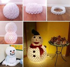 there are many snowmen made out of plastic balls