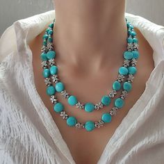 Elegant Beaded Turquoise Necklace, Elegant Turquoise Beaded Necklace With Gemstone Beads, Elegant Turquoise Necklace With Round Beads For Jewelry Making, Elegant Turquoise Natural Stone Beads, Elegant Turquoise Necklace With Large Beads, Elegant Turquoise Double Strand Beaded Necklaces, Elegant Double Strand Turquoise Beaded Necklace, Elegant Large Beads Turquoise Necklace, Elegant Blue Turquoise Necklace With Large Beads