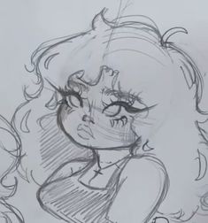 a drawing of a girl with curly hair