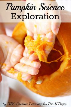 the pumpkin science experiment is fun for kids to do with their hands and fingers on it