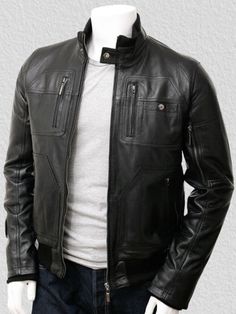 -Handmade men's leather jacket -black Leather bomber jacket  -Lambskin leather -Soft Polyester Lining  -High quality Stitching -Brand New with Tags -Light weight ideal for all seasons. -All studs are absolutely rust free. -Attractive styling with exterior pockets. -Manufactured with great consideration to produce an excellent product. -All necessary parts of the leather are fully fused -All materials are tested according to European standard -YKK zipper in the front. -Please select your jacket a Black Leather Jacket With Stand Collar, Black Leather Biker Jacket With Double-needle Sleeve For Winter, Black Leather Biker Jacket For Winter, Black Leather Outerwear With Stand Collar, Classic Black Leather Jacket With Stand Collar, Black Leather Outerwear, Man Wear, Cafe Racer Leather Jacket, Black Leather Jacket Men