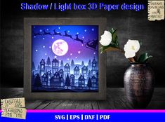 "** MATERIALS ** SVG, AI, EPS, DXF, PDF ** WHAT IS INCLUDED? ** Christmas 5 Santa over city Shadow box 3D paper layer artwork in EPS, PDF, SVG, DXF and AI format all in one zip file. Files cater for most of the laser cutting / Glowforge, Cricut and Silhouette machines. 3D Paper artwork size: 200mm x 200mm (7,874\" x 7,874\") List of materials needed. Assembly diagram. ** WHAT IS NOT INCLUDED? ** 3d Frame/Box. LED lights. Tools to assemble the artwork. We do sell a very handy 3D frame template wi Christmas Cabin In The Woods, Layer Artwork, Shadow Light Box, The Woods, Christmas Cabin, Reindeer Svg, Christmas Shadow Boxes, Box Templates, 3d Paper Art