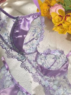 Experience the allure of our romantic and gentle lavender floral embroidered lingerie set. Luxuriously soft to the touch, it offers a skin-friendly embrace. Enhanced with satin support on both sides of the cups, it provides uplifting contour for a beautifully sculpted silhouette. A must-have for intimate moments. 💜✨ Material: Made of 95% polyester, 5% spandex. Exquisite Embroidery Design: The lingerie set features intricate embroidery, adding delicate patterns for an alluring appeal. Comfortabl Embroidered Lingerie, Push Up Lingerie, Lingerie Party, Lavender Floral, Pink Lingerie, Lingerie Panties, La Girl, Intricate Embroidery, Wedding Lingerie