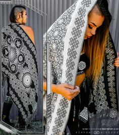 "ENDLESS * YANTRART x RAGE NATION ----- Reversible Black/White Festival Shawl ----- PRODUCT INFO * Method: The colored yarn is woven to form the intricate designs using a large embroidery machine. The tassels are then braided to seal the ends. Next, our team hand-inspects each shawl to ensure quality and consistency. Any shawls that don't meet standards are donated to charity. * Woven with acrylic/viscose yarn - a cruelty-free alternative to the wool traditionally used for pashmina scarves * Thi One Size Black Bohemian Wrap, Black Bohemian Wraps One Size, Black One Size Bohemian Wrap, Bohemian Black Wrap One Size, Festival Shawl With Traditional Patterns, Folk Style Festival Shawl With Scarf Detail, Black Folk Style Shawl For Festival, Black Festival Dupatta, Folk Style Festival Dupatta