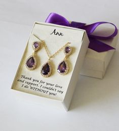 Purple plum bridesmaid jewelry set Dark purple bridesmaid | Etsy Elegant Purple Jewelry For Wedding, Elegant Purple Necklace For Wedding, Gold Teardrop Pendant Jewelry Sets As Gift, Elegant Purple Jewelry Sets For Formal Occasions, Cubic Zirconia Jewelry Sets For Bridesmaid Gift, Elegant Lavender Necklace For Wedding, Elegant Lavender Wedding Necklace, Lavender Elegant Necklace For Wedding, Elegant Purple Jewelry Sets For Wedding