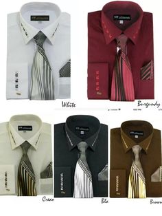 Men's Milano Moda Dress Shirt with Matching Tie and Handkerchief                                          Description Color available:  White, Burgundy, , Black, Cream. Sizes: 151/2 to 201/2 Sleeve Length: 34-34, 36-37 Collar Detail Design  French Cuff Cuff Design Tie & Hanky This is a Milano Moda quality French Cuff dress shirt set that comes in 7 different colors. Each shirt comes with a matching tie and a matching handkerchief that are made from satin ploy blend. Beautiful simple look yet sli Formal Cotton Sets For Fall, Elegant Multicolor Shirt For Formal Occasions, Elegant Multicolor Formal Shirt, Elegant Fitted Multicolor Shirt, Formal Multicolor Slim Fit Shirt, Formal Fitted Multicolor Shirt, Formal Multicolor Cotton Shirt, Formal Multicolor Fitted Shirt, Designer Formal Multicolor Shirt