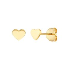 14K Yellow Gold Women's Heart Shaped Flat Stud Earrings. These simple 14K yellow gold studs will never go out of style. The flat heart studs are a fun piece that perfectly pairs with any outfit. Secures on a post back. Size: one size.  Gender: female.  Age Group: adult. Classic Gold Heart Earrings For Anniversary, Classic Gold Pierced Heart Earrings, Classic Pierced Gold Heart Earrings, Classic Heart-shaped Gold Plated Earrings, Classic Heart-shaped Gold-plated Earrings, Classic Gold-plated Heart Earrings, Tarnish Resistant Yellow Gold Heart Earrings, Yellow Gold Double Heart Earrings For Valentine's Day, Yellow Gold Round Heart Earrings For Valentine's Day