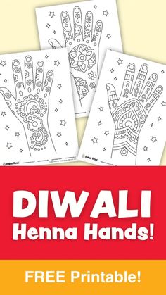 the free printable diwali henna hands coloring page for adults and children