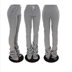 Women's Stacked Pants Sweatpants Fleece Lined Leggings High Waist Drawstring Inseam: 45" 95% Polyester 5% Spandex Front Pockets Waist Unstretched And Stretched Lg 28" To 36" Xl 31" X 38" 2xl 33" X 41" Gray Stretch Pants For Winter, Winter Stretch Gray Pants, Winter Stretch Straight Leg Bottoms, Winter Stretch Straight Sweatpants, Casual Stretch Bottoms For Winter, Fitted High Waist Sweatpants For Winter, Winter Casual Stretch Bottoms, Casual Fitted Full-length Sweatpants, Casual Fitted Full Length Sweatpants