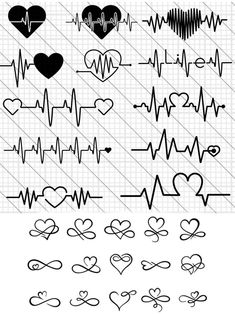 various heartbeats and heart shapes