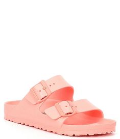 Birkenstock Women's Arizona EVA Waterproof Essentials Pool Slide Sandals | Dillard's Pink Slides For Outdoor Summer Activities, Solid Color Open Toe Slides For Outdoor, Pink Beach Sport Sandals With Adjustable Strap, Spring Outdoor Synthetic Slides, Open Toe Slides For Outdoor, Pink Sport Sandals With Adjustable Strap For Beach, Synthetic Slides For Outdoor Activities In Spring, Synthetic Slides With Adjustable Straps And Round Toe, Beach Sport Sandals With Double Strap And Buckle Closure