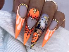 We rounded up the best halloween nail designs that are trending, from French manicures to textured nails to chrome finishes and more. Nail Art Orange, Neon Orange Nails, Orange Nail Art, Nail Art Halloween, Unghie Sfumate, Nagellack Trends, Halloween Press On Nails, Fall Nail Art Designs