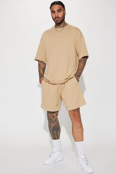 Model Height: 6'4 - Wearing Large Big & Tall: Height 6'5 - Wearing XXXL Available In Tan. Crew Neck Short Sleeve 60% Cotton, 40% Polyester Imported | Mens I Like How It Looks Oversized Terry Short Sleeve Tee Shirt in Tan size 3XL by Fashion Nova Tall Height, Terry Shorts, Swim Accessories, Personal Marketing, Big & Tall, Model Height, Swim Shorts, Mens Tees, Fashion Nova