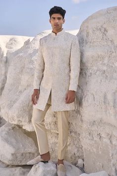 Open Sherwani, White Sherwani, Raw Silk Kurta, Beige Kurta, Seema Gujral, Kurta Cotton, Sherwani For Men, Kurta Men, Silk Kurta