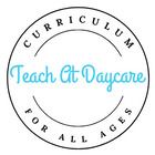 the logo for teach at daycare for all ages, which is blue and white