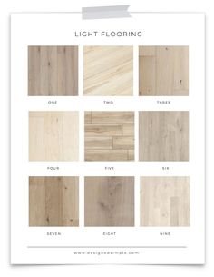 the different types of wood flooring in various colors and sizes, including light colored