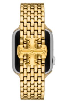 Gleaming logo hardware adds signature sophistication to a polished link bracelet that provides an elegant finish for your Apple Watch. Apple Watch not included 20mm band width Includes two interchangeable endpieces compatible with all 38mm-45mm Apple Watch styles Stainless steel with goldtone plate Imported Apple Watch Bands Gold, Apple Watch Bracelet, Tory Burch Eleanor, Apple Watch Bands Women, Apple Watch Bracelets, Watch Band Bracelet, Gold Apple Watch, Iphone Watch, Watch Bracelet