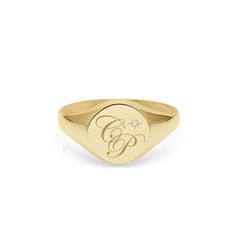 A signet ring is not only a beautiful and timeless piece of jewellery, signet rings are a unique and meaningful accessory. Crafted from recycled 9k yellow gold, and machine engraved with your chosen double initial with a star-set diamond; the personalised engraving makes it a one-of-a-kind piece that is special and significant to the wearer. Material: recycled 9k yellow gold / 1mm ethically sourced brilliant white diamond  Size of ring face: 11mm  Made in London hallmarked 375 A signet ring is a